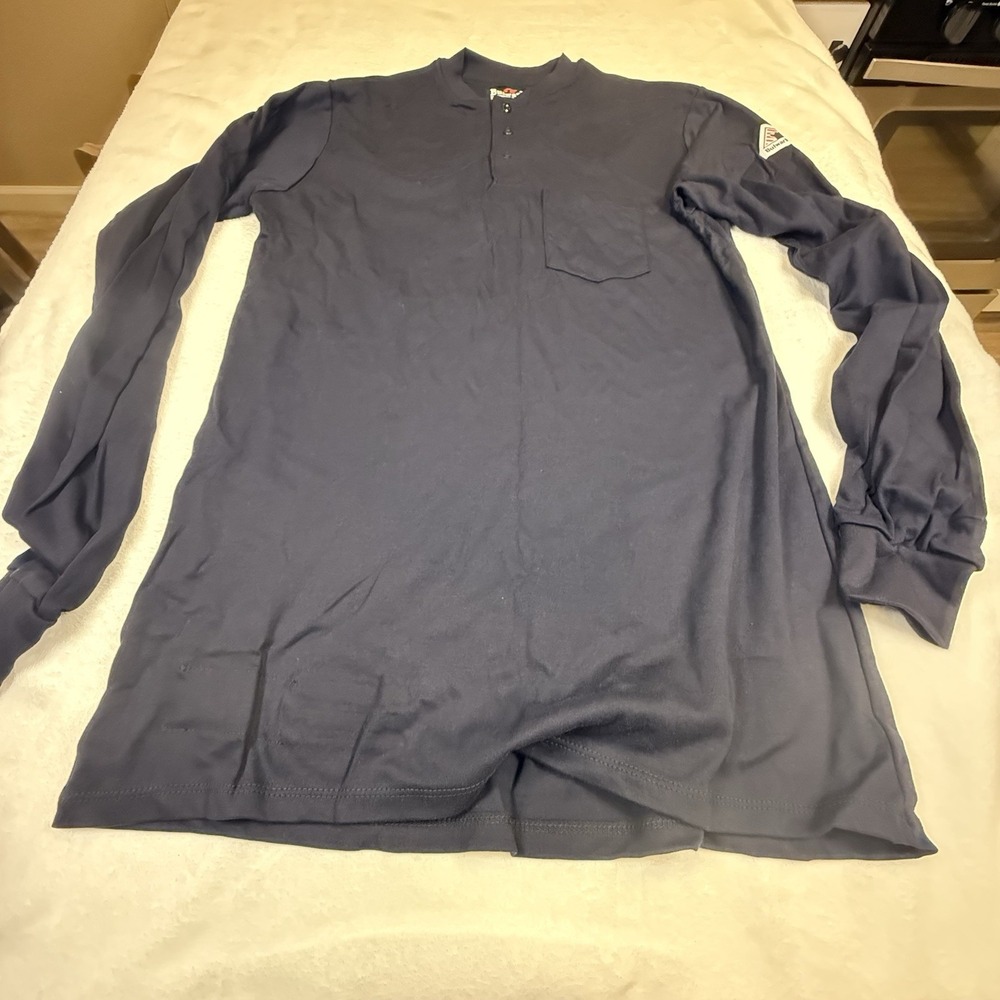 Bulwark FR Henley Mens Large Long Navy Flame Resistant CAT 2 9.6 ATPV SEL2NV5